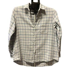 Grayson Plaid Button Down Shirt Womens Size 02 Sm Gray Blue Cotton Top preppy